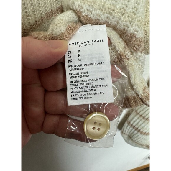 American Eagle Medium Sweater Beige Striped Cropped Button Up Balloon Sleeve NWT - Picture 8 of 12